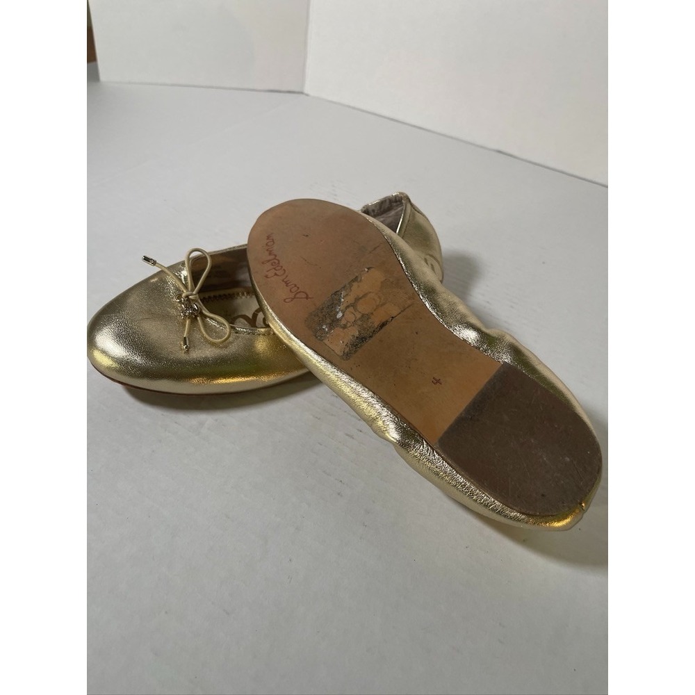 EUC Metallic Gold Leather Sam Edelman Jessica Mini Ballet Shoes Girls Size 4 - Picture 8 of 8